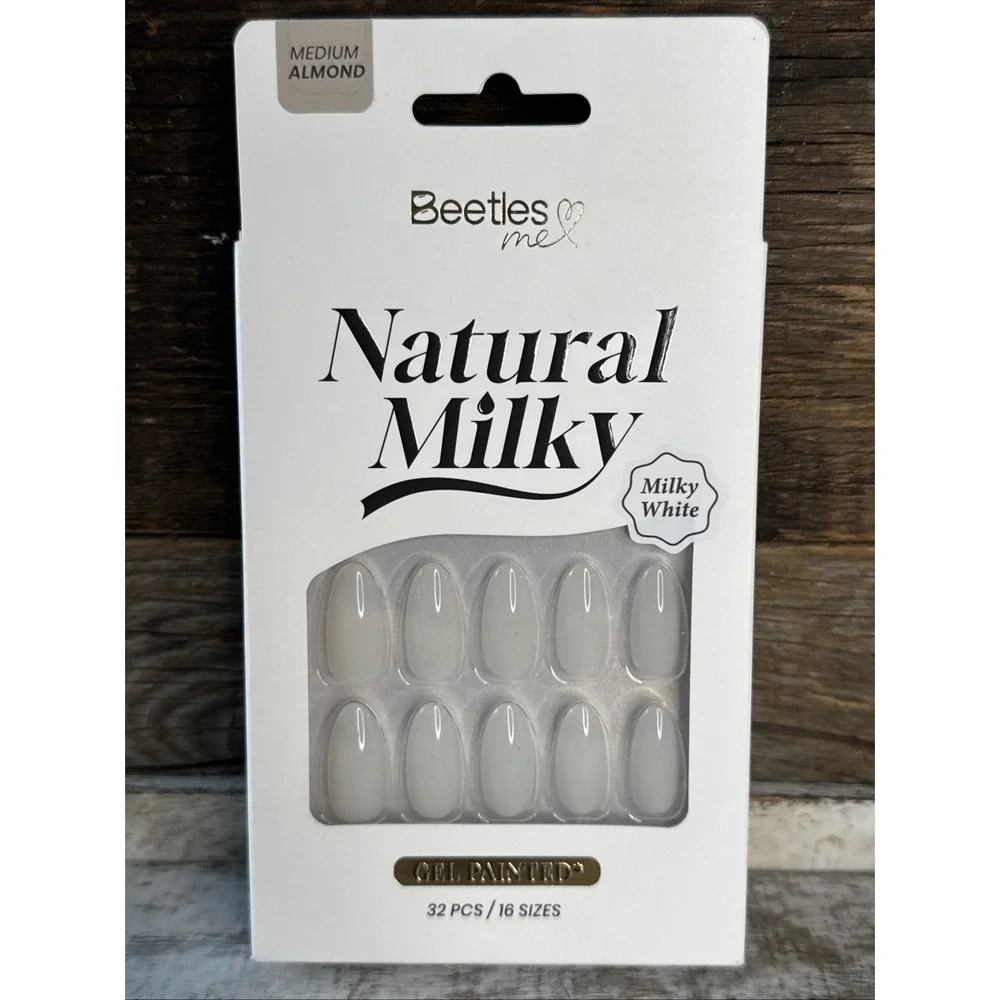 Beetles Natural Milky White Press On Nails Medium Almond | MSRP = $16‎